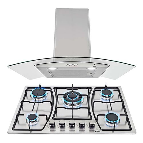 Combo Supra Peralba Parrilla a Gas Empotrable con 5 Quemadores y Campana de Pared de 76cm