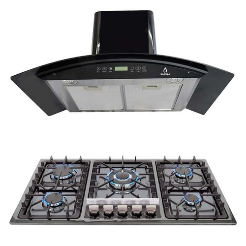 Combo Supra Bosa Parrilla a Gas con 5 Quemadores y Campana de Pared 87cm