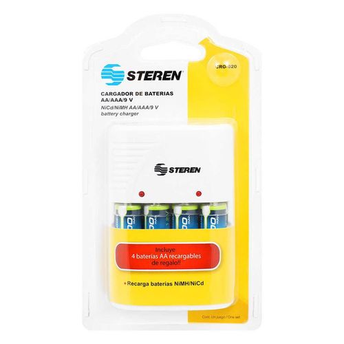 Cargador de Pilas Steren con 4 Baterías AA CRG-020