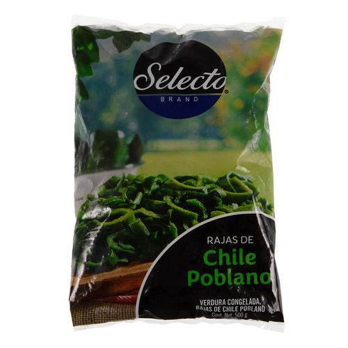Rajas de Chile Poblano Selecto Brand Congeladas 500g