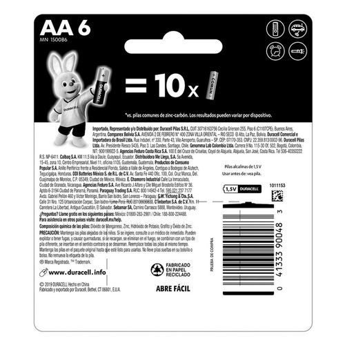Pilas Alcalinas Duracell AA con 6 Piezas