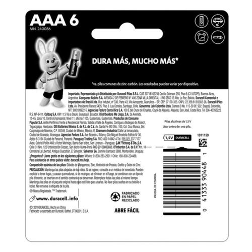 Duracell Pilas Alcalinas AAA con 6 Piezas