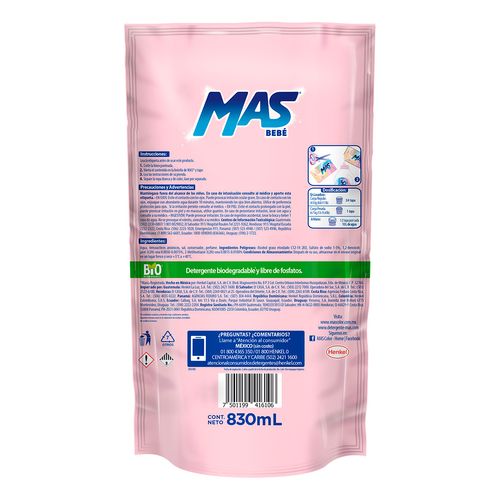 Detergente Líquido MAS Bebé 830 ml
