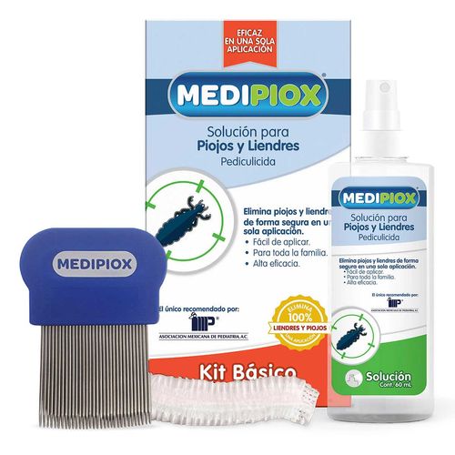 Solución Medipiox para Piojos y Liendres Frasco con 60ml + Peine + Gorra