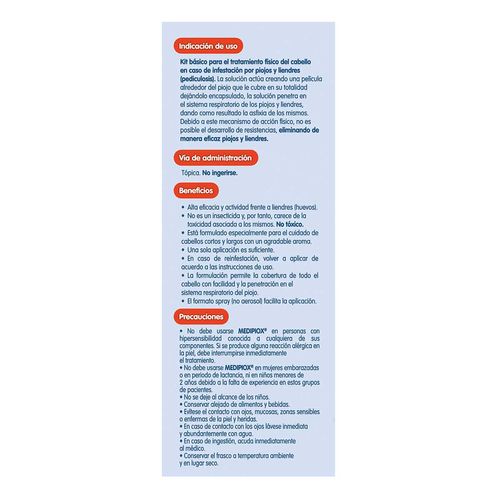 Solución Medipiox para Piojos y Liendres Frasco con 60ml + Peine + Gorra