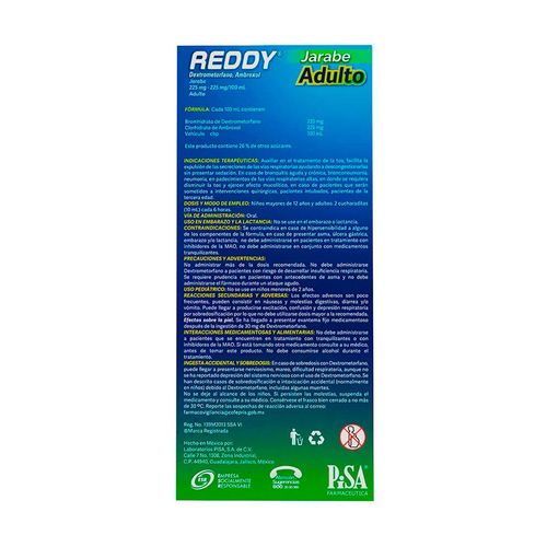 Jarabe con Dextrometorfano 225mg y Ambroxol 225 mg Reddy Adulto 150ml