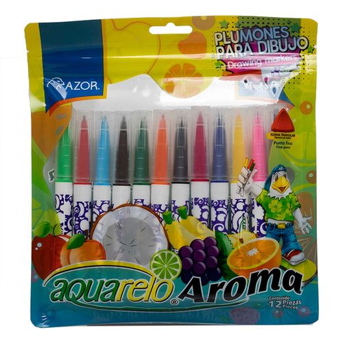 Plumones Azor 12 Piezas Aquarelo