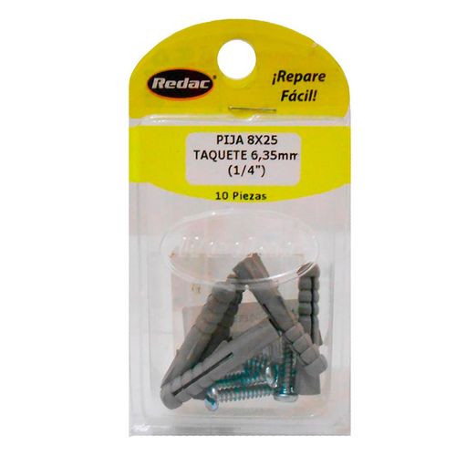 Pija Redac 8x25mm y taquete 1/4 Pulgada 10 Piezas