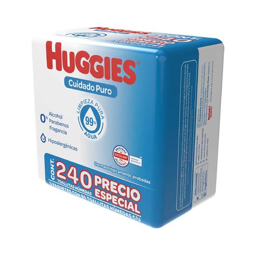 Toallitas Húmedas para Bebé Huggies Cuidado Puro 3 paquetes de 80 Toallitas
