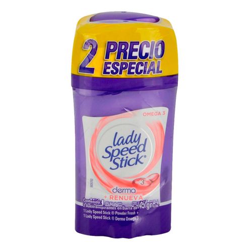 Antitranspirante en Aerosol Lady Speed Stick Fresh + Derma 2 piezas 45g c/u