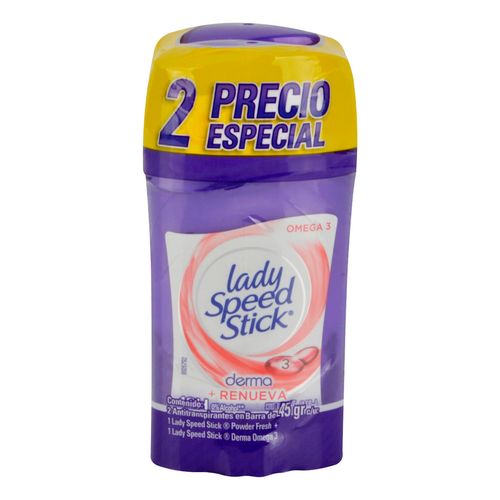 Antitranspirante en Aerosol Lady Speed Stick Fresh + Derma 2 piezas 45g c/u