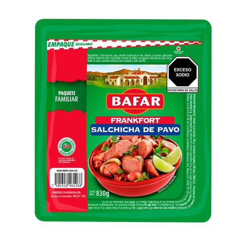 Salchicha de pavo tipo Frankfort Bafar familiar 830 g