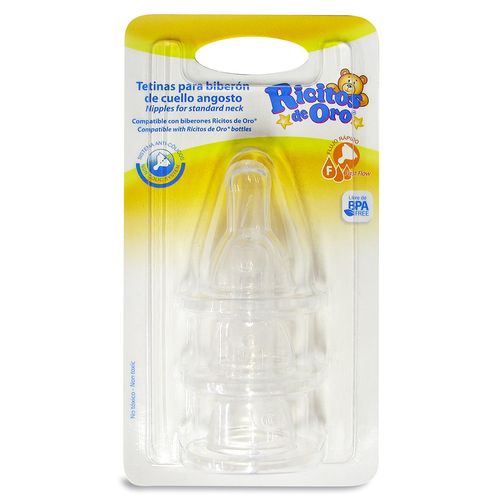 Tetinas Ricitos de Oro Cuello Angosto Flujo Rápido 3 Piezas