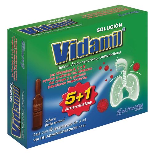 Solución Oral Vidamil Vitaminas A,C,D Caja con 5 Ampolletas de 3ml