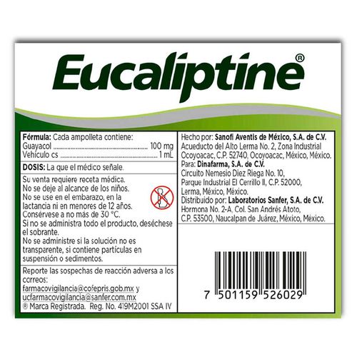 Solución Inyectable Eucaliptine Caja con 10 Ampolletas de 1ml