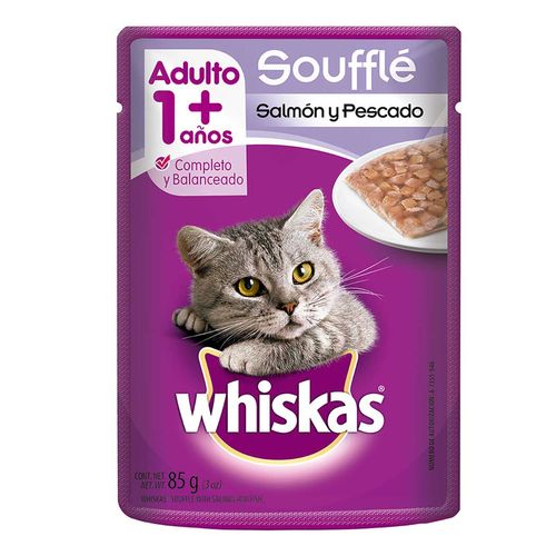 Sobres Whiskas para Gatitos, sabor Soufflé Salmón y Pescado Blanco 85g