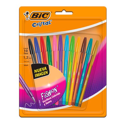 Bolígrafo Bic Cristal Fashion Colores Vivos 10 Piezas