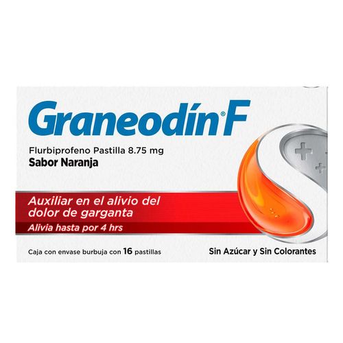 Pastillas Graneodín F para Dolor de Garganta Sabor Naranja 16 Pastillas
