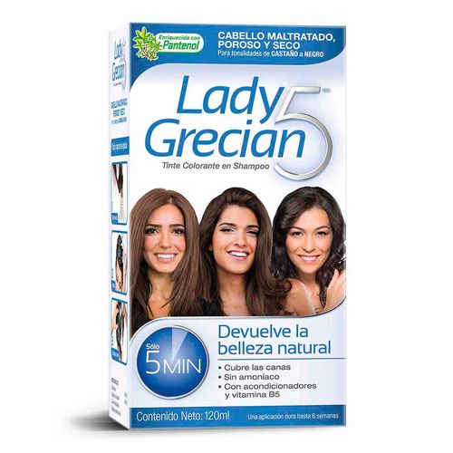 Tinte de Cabello Lady Grecian 5 Cabello Maltratado Castaño Negro 120ml