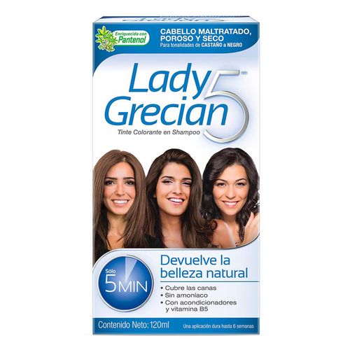 Tinte de Cabello Lady Grecian 5 Cabello Maltratado Castaño Negro 120ml