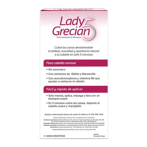 Tinte de Cabello Lady Grecian 5 Cabello Normal Castaño-Negro 120ml