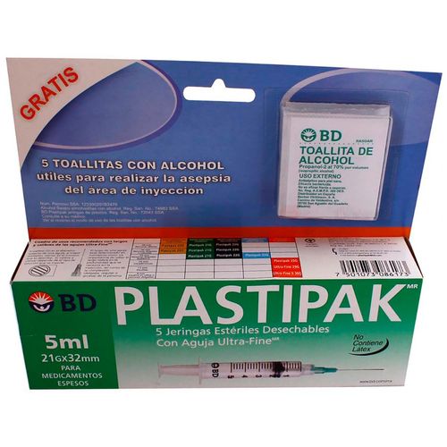 Jeringas Desechables BD Plastipak 5 Jeringas de 5ml