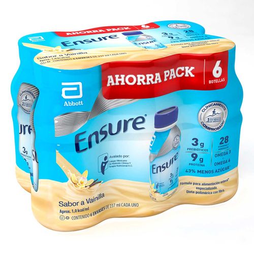 Suplemento Alimenticio Ensure Alimentación Especializada Vainilla 6 Piezas de 237ml