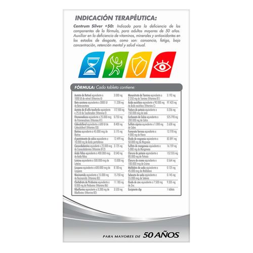 Tabletas Centrum Multivitamínico Silver +50 Frasco con 100 Tabletas