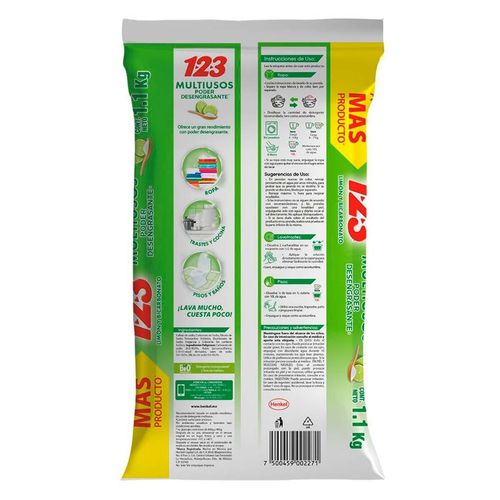 Detergente Multiusos  en Polvo 123  Limón y Bicarbonato 1.1Kg