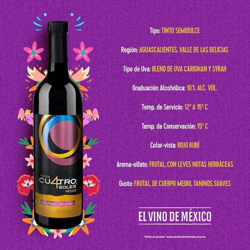 Vino Tinto  Cuatro Soles Afrutado 750ml