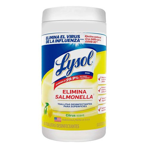 Toallitas Desinfectantes Lysol de Superficies Citrus 80 Toallitas