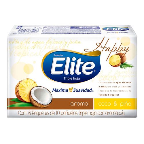 Pañuelos Faciales Elite Spa Triple Hoja Coco Piña 6 Paquetes de 10 Pañuelos