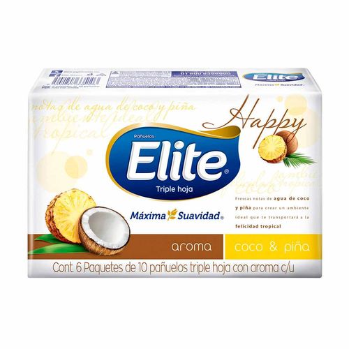 Pañuelos Faciales Elite Spa Triple Hoja Coco Piña 6 Paquetes de 10 Pañuelos