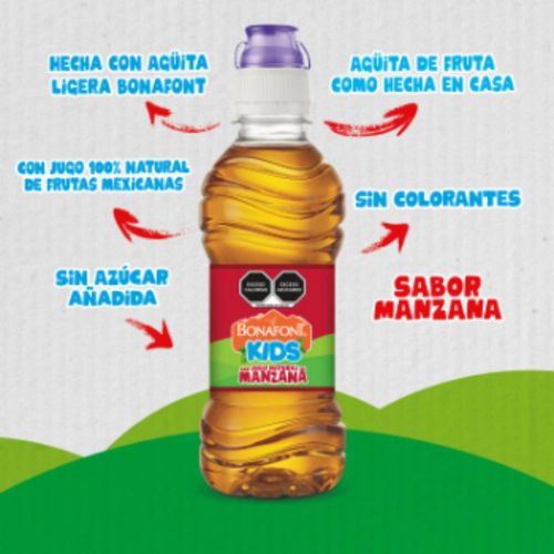 Bonafont Kids Agua Con Jugo Natural de Manzana 6x300mL Chupón
