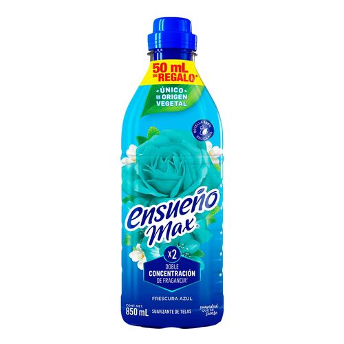 Suavizante de Telas Ensueño Max Zero Enjuague Frescura Azul 800ml + 50ml