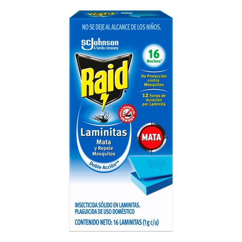 Insecticida Sólido Raid Laminitas Mata y Repele Mosquitos 16 Laminitas