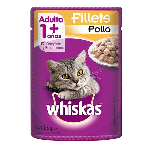 Sobres Whiskas para Gatos Adultos, Sabor Filetes de Pollo 85g