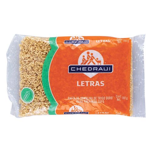 Pasta Chedraui Letra Semolina de Trigo Duro 180g