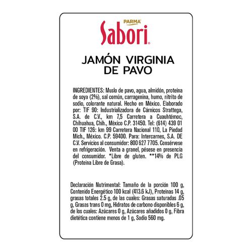 Jamón de Pavo Virginia Sabori por Kg