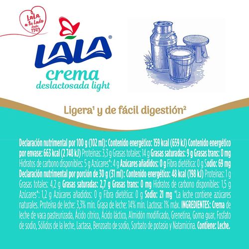 Crema Lala Deslactosada Light 426ml