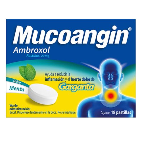 Mucoangin Alivio del Dolor degarganta Menta 18 Pastillas de 20 mg
