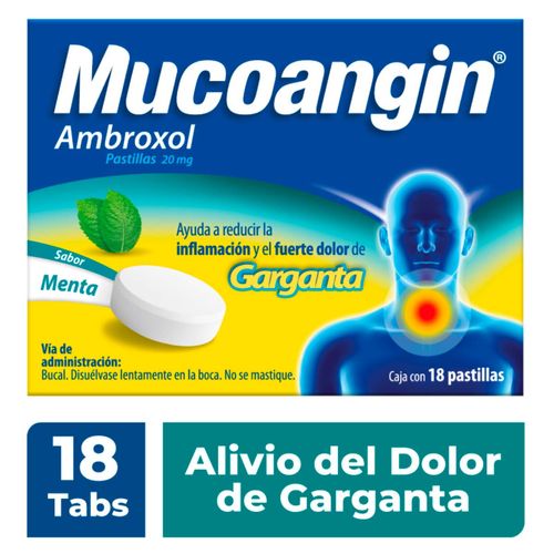 Mucoangin Alivio del Dolor degarganta Menta 18 Pastillas de 20 mg
