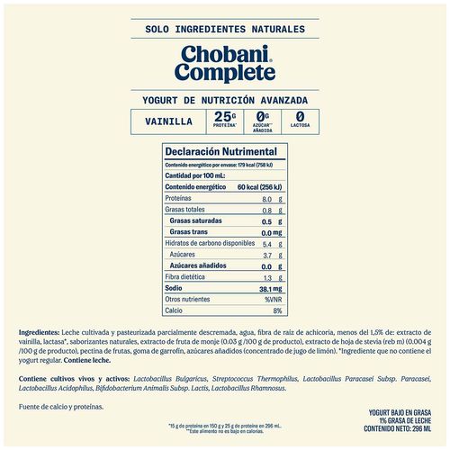 Yoghurt Chobani Complete Beb Vainilla 296 ml