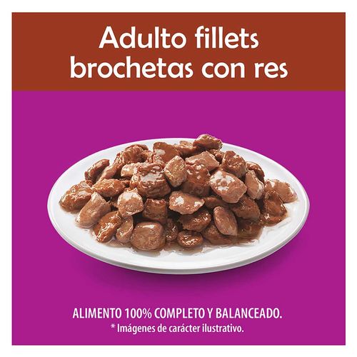 Sobres Whiskas para Gatos Adultos, Sabor Brocheta de Res 85g