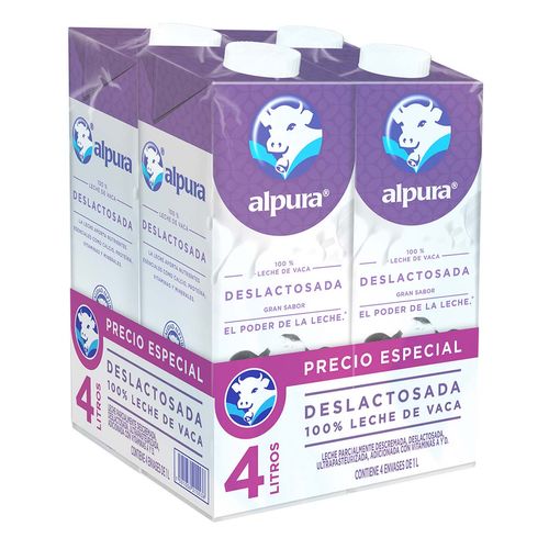 Leche Alpura Deslactosada 4 Piezas de 1L c/u