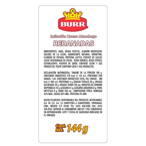 Queso tipo Manchego Burr 8 Reb 144 g