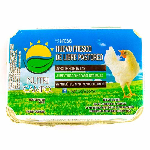 Huevo Fresco de Libre Pastoreo Nutri Campo 6 Piezas