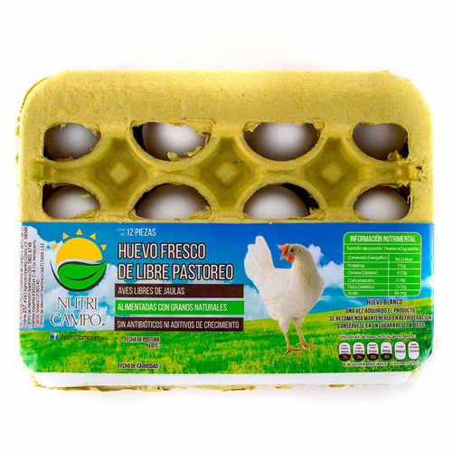 Huevo Fresco de Libre Pastoreo Nutri Campo 12 Piezas