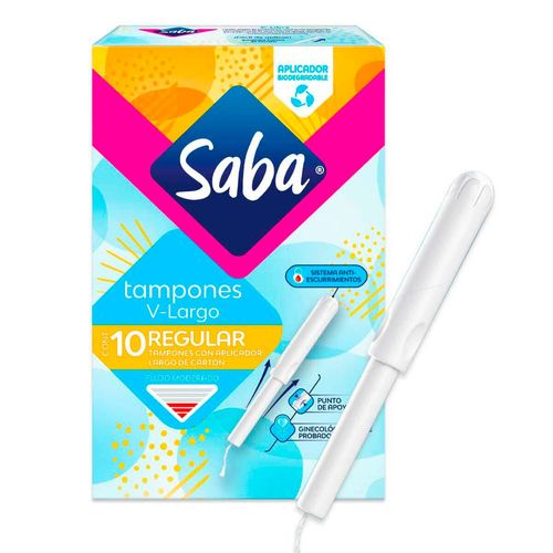 Tampones Saba Regulares Con Aplicador Largo 10 Tampones