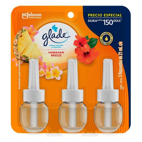 Repuesto de Aromatizante Glade Aceites Esenciales Hawaiian Breeze 3 Repuestos de 21ml
